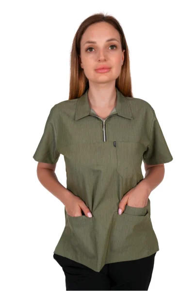 Polo Neck Green Denim Suit
