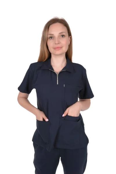 Polo Collar Navy Blue Suit