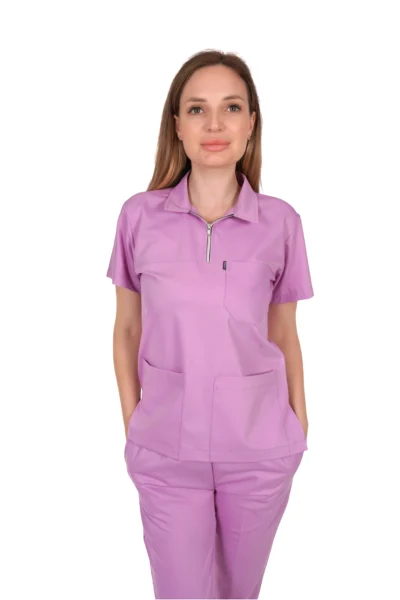 Likralı Polo Yaka Lila Üst Parça