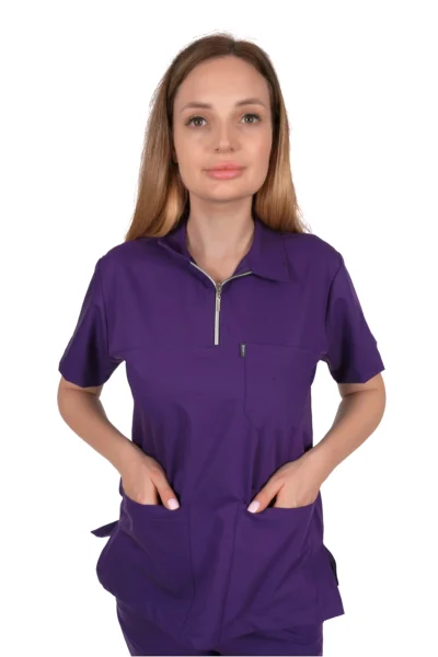 Likralı Polo Yaka Mor Üst Parça