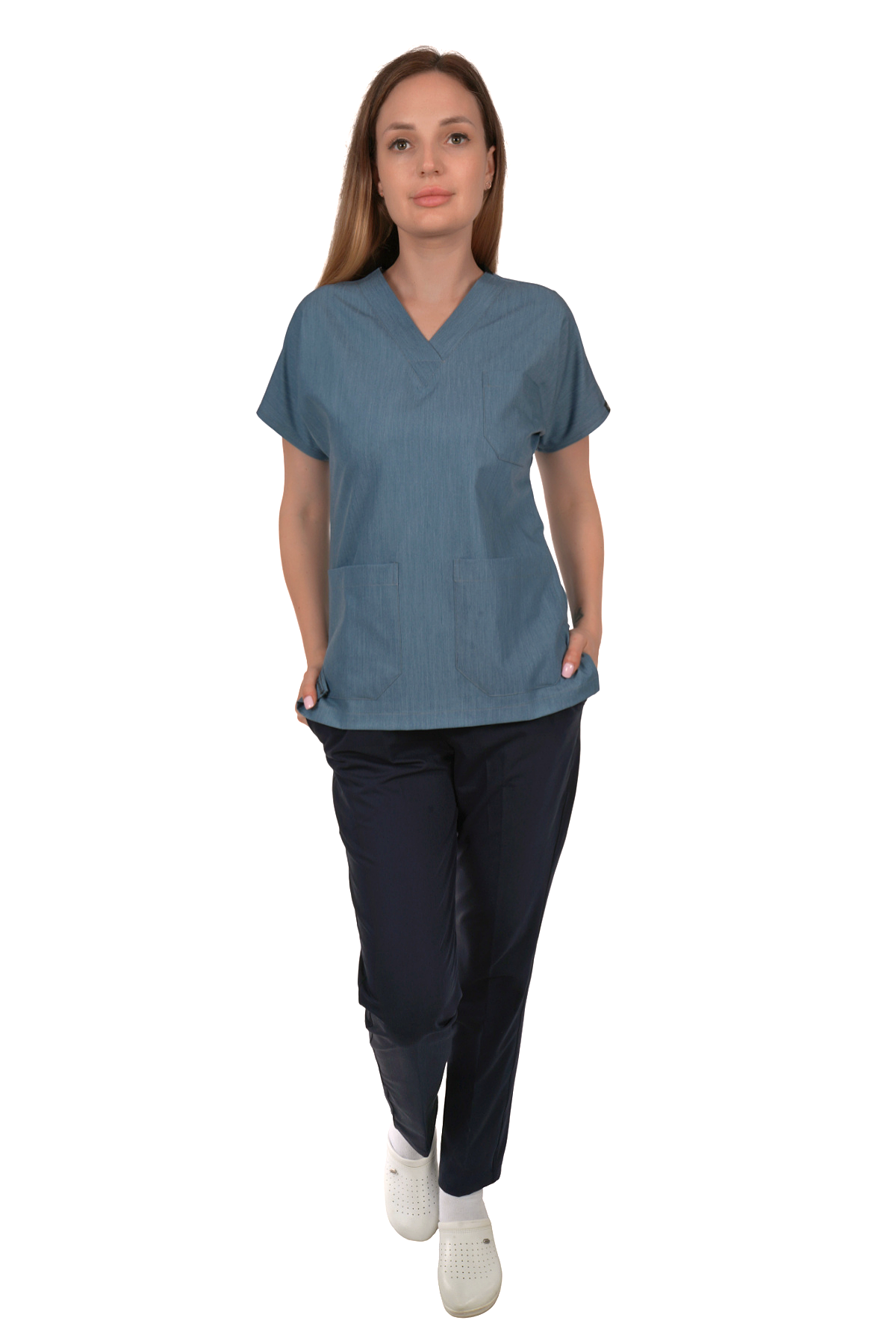 V Yaka Üst Kot Mavi Alt Siyah Takım - Görsel 2