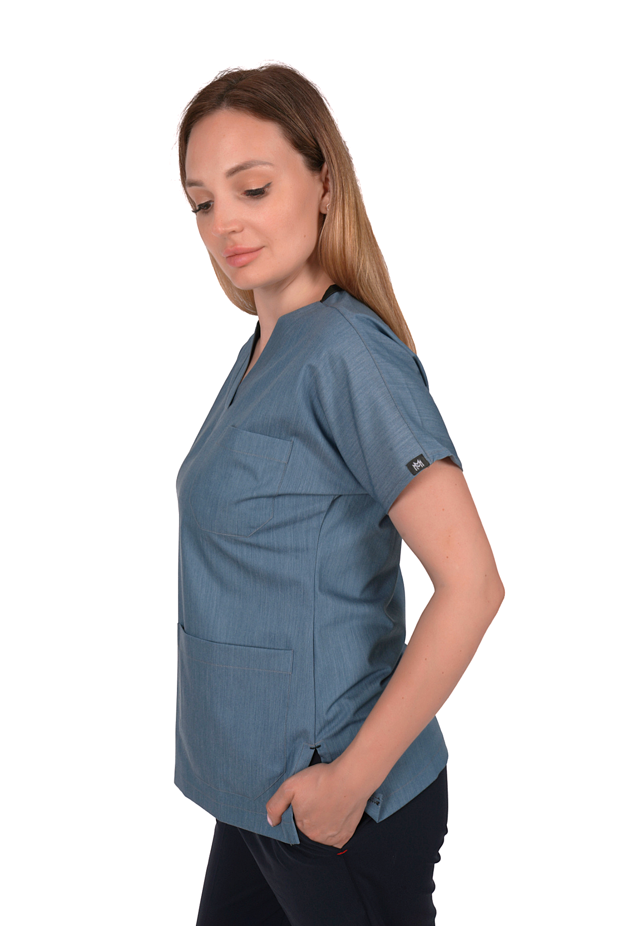 V Yaka Üst Kot Mavi Alt Siyah Takım - Görsel 4