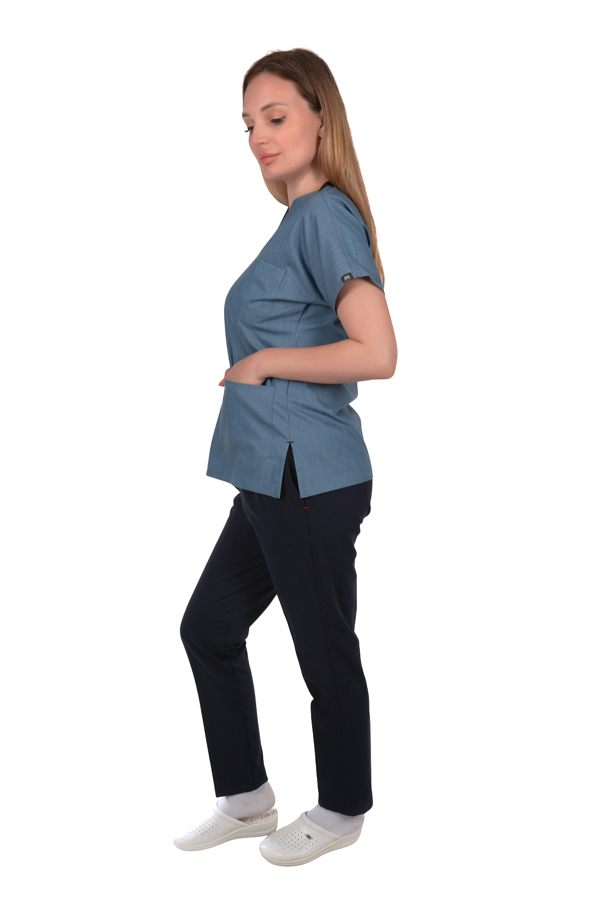 V Yaka Üst Kot Mavi Alt Siyah Takım - Görsel 5